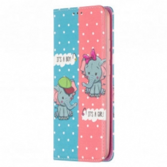Capa De Celular Para Xiaomi Redmi 9C Flip Bebês Elefantes