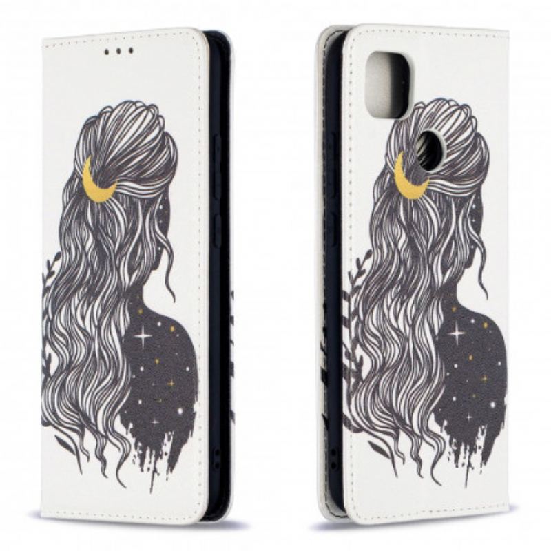 Capa De Celular Para Xiaomi Redmi 9C Flip Cabelo Bonito