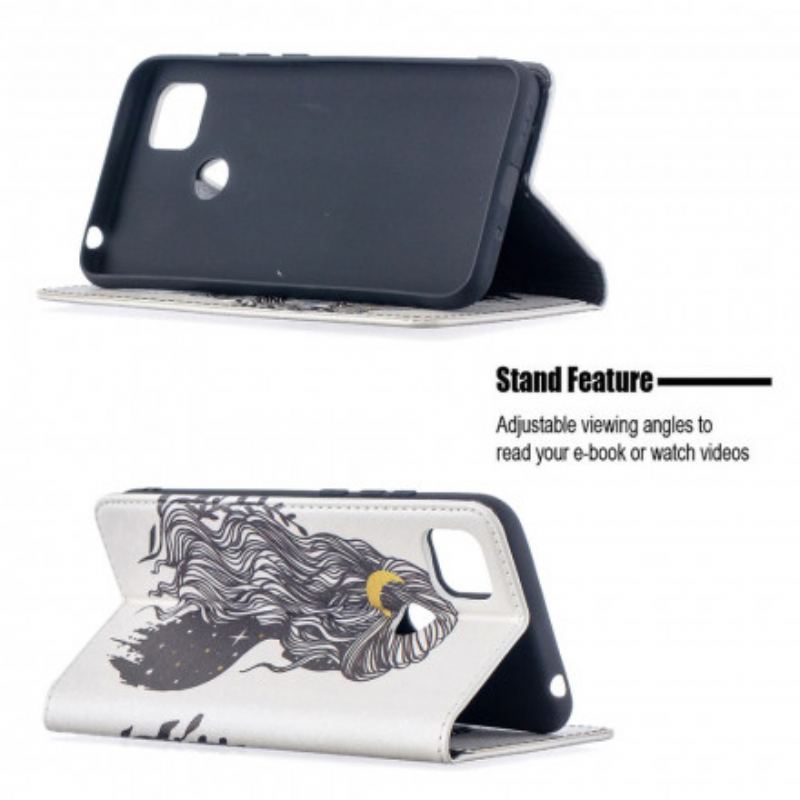 Capa De Celular Para Xiaomi Redmi 9C Flip Cabelo Bonito