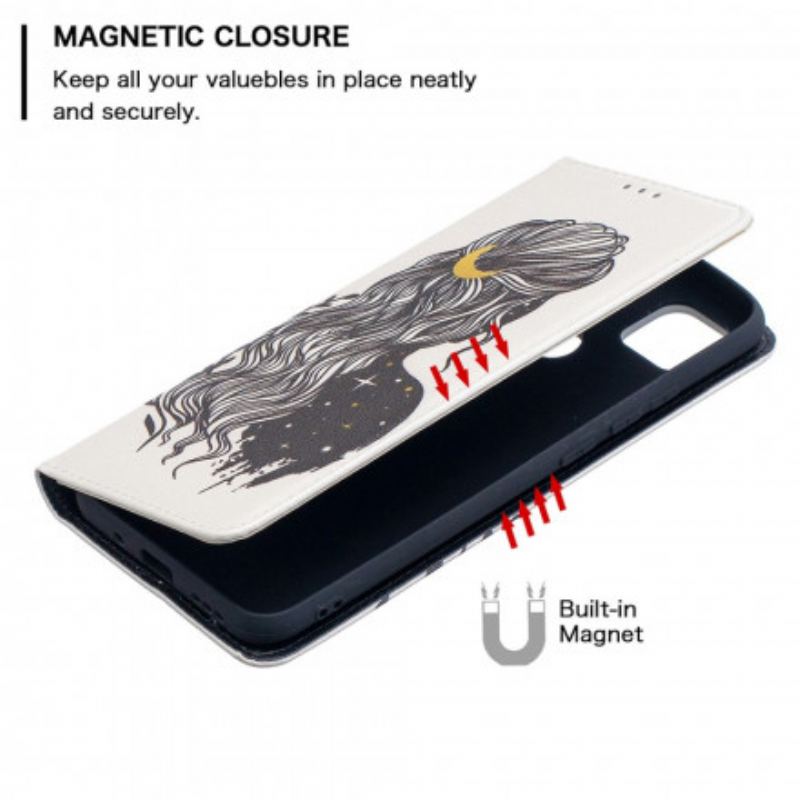 Capa De Celular Para Xiaomi Redmi 9C Flip Cabelo Bonito