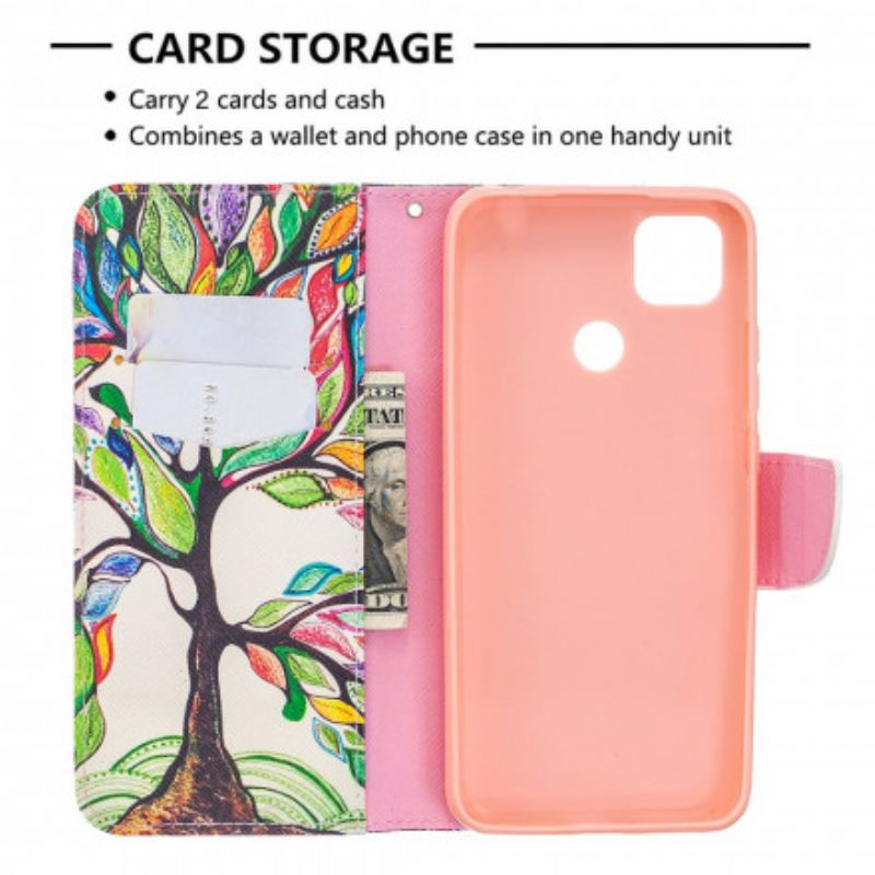 Capa De Couro Para Xiaomi Redmi 9C Árvore Colorida