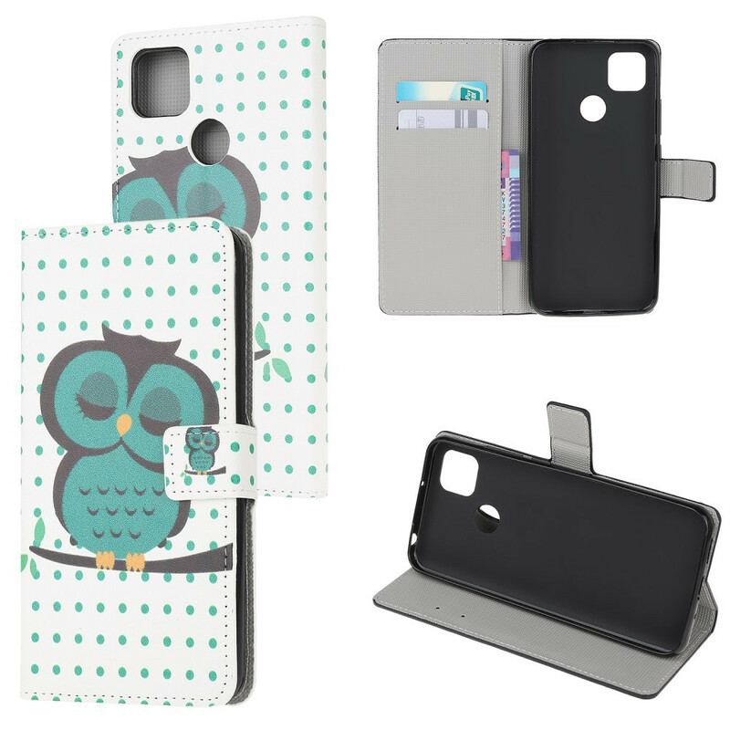 Capa De Couro Para Xiaomi Redmi 9C Coruja Adormecida