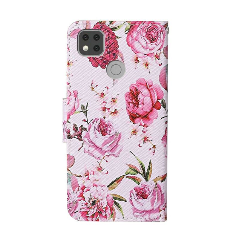 Capa De Couro Para Xiaomi Redmi 9C Flores Da Liberdade Retrô