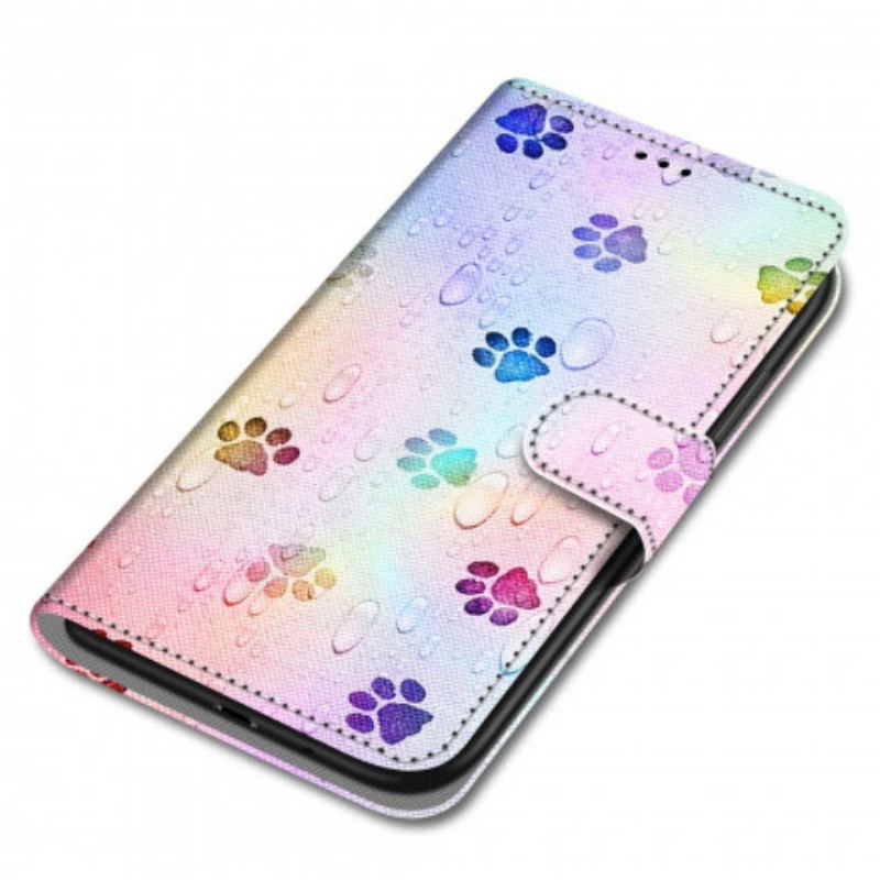 Capa De Couro Para Xiaomi Redmi 9C Pegadas De Gato