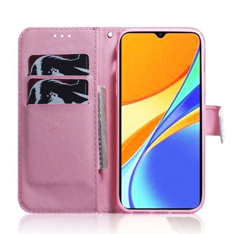 Capa Em Pele Para Xiaomi Redmi 9C Flor Rosa Empoeirado
