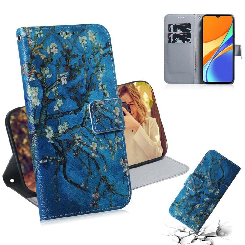 Capa Em Pele Para Xiaomi Redmi 9C Ramo De Árvore Florido