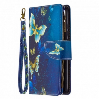 Capa Flip Para Xiaomi Redmi 9C Bolso Com Zíper De Borboletas