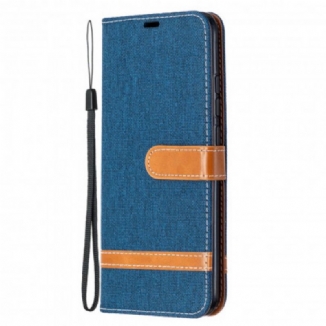 Capa Flip Para Xiaomi Redmi 9C De Cordão Correia Efeito Tecido E Couro