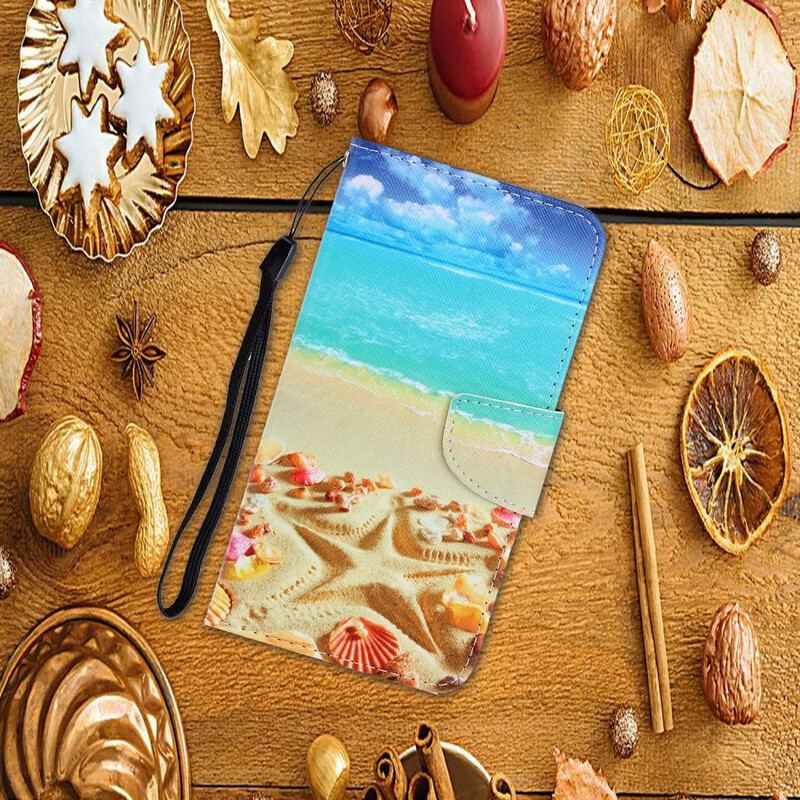 Capa Flip Para Xiaomi Redmi 9C De Cordão Praia Da Corda
