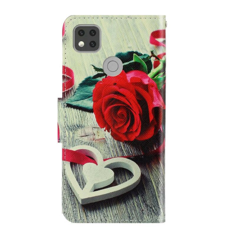Capa Flip Para Xiaomi Redmi 9C De Cordão Rosa Romântica Com Alça