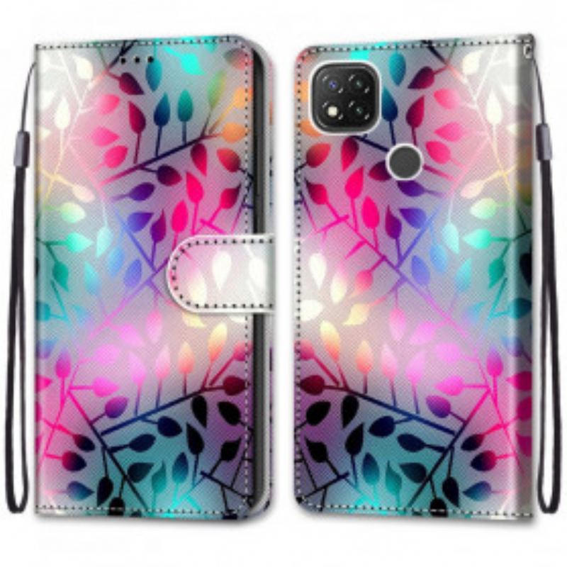 Capa Flip Para Xiaomi Redmi 9C Folhas Coloridas