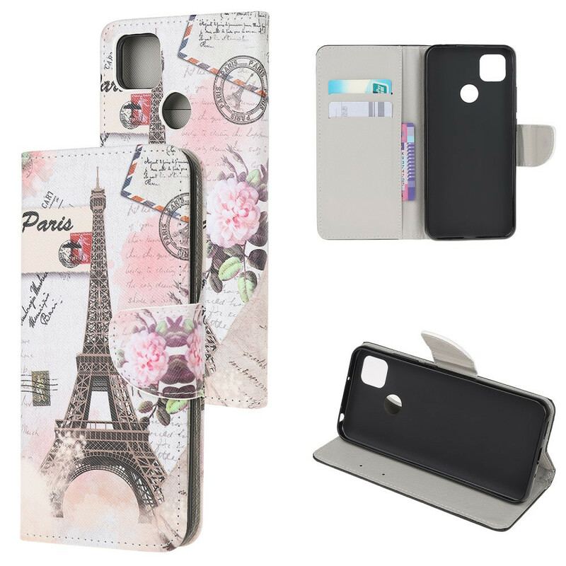 Capa Flip Para Xiaomi Redmi 9C Torre Eiffel Retrô