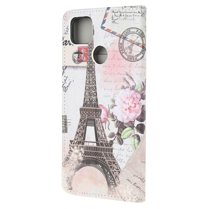 Capa Flip Para Xiaomi Redmi 9C Torre Eiffel Retrô