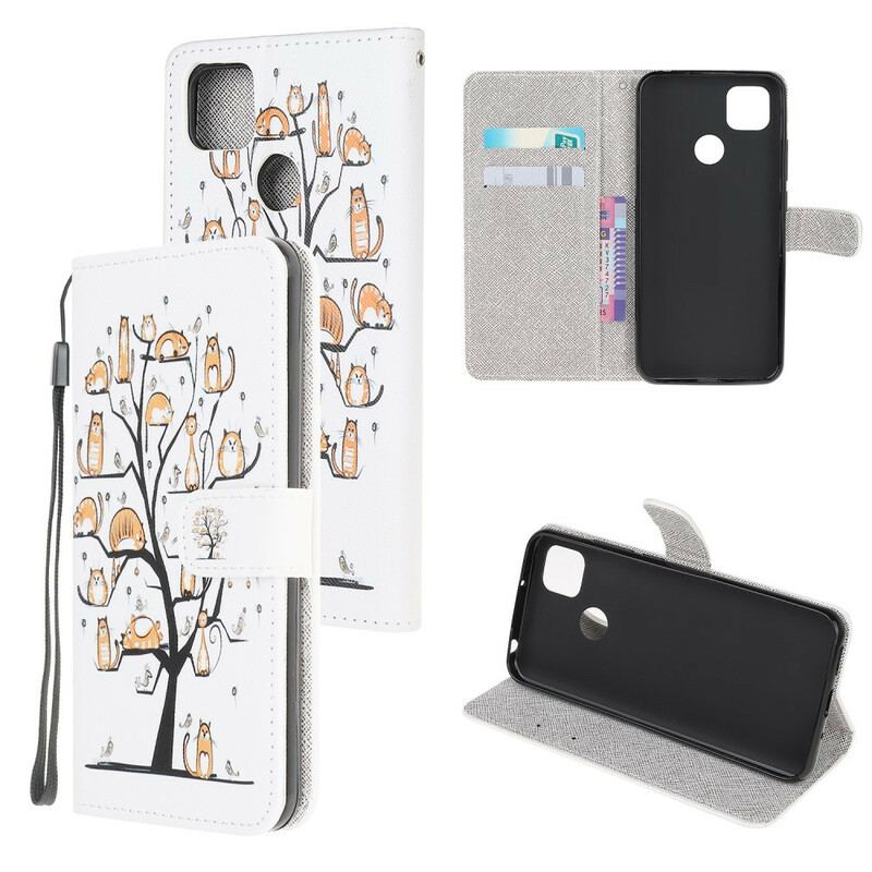 Capa Folio Para Xiaomi Redmi 9C De Cordão Gatos Divertidos Com Alça