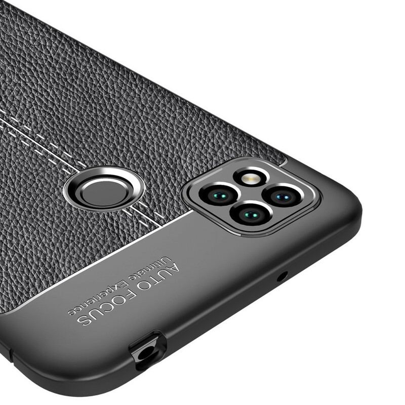 Capa Para Xiaomi Redmi 9C Linha Dupla Efeito Couro Litchi