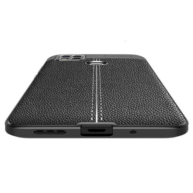 Capa Para Xiaomi Redmi 9C Linha Dupla Efeito Couro Litchi