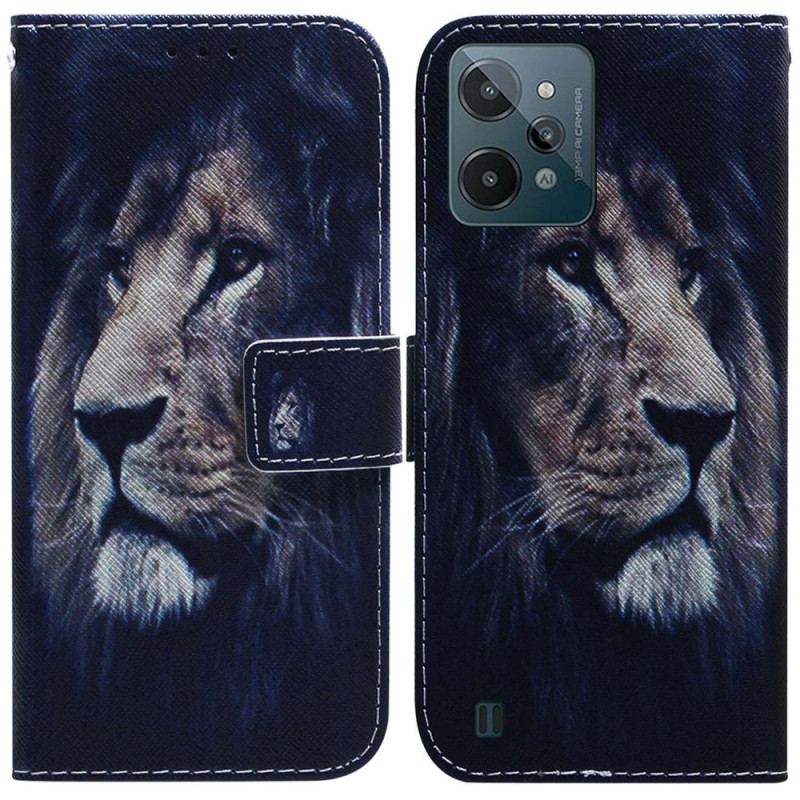 Capa De Couro Para Realme C31 Cabeça De Leão