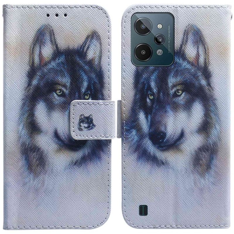Capa Flip Para Realme C31 Cabeça De Lobo