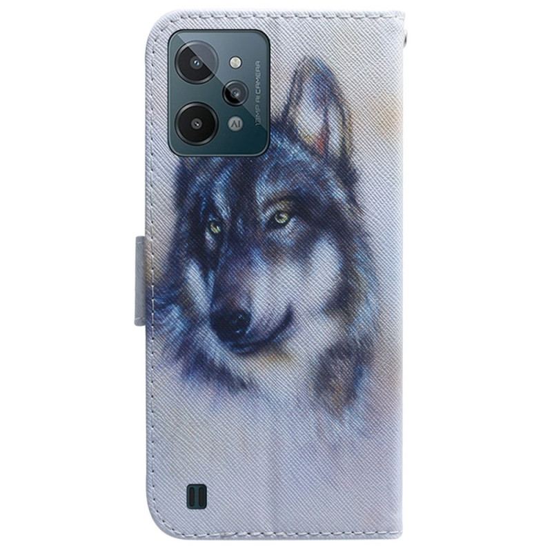 Capa Flip Para Realme C31 Cabeça De Lobo