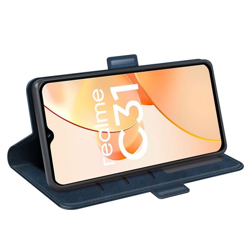 Capa Flip Para Realme C31 Couro Falso Clássico