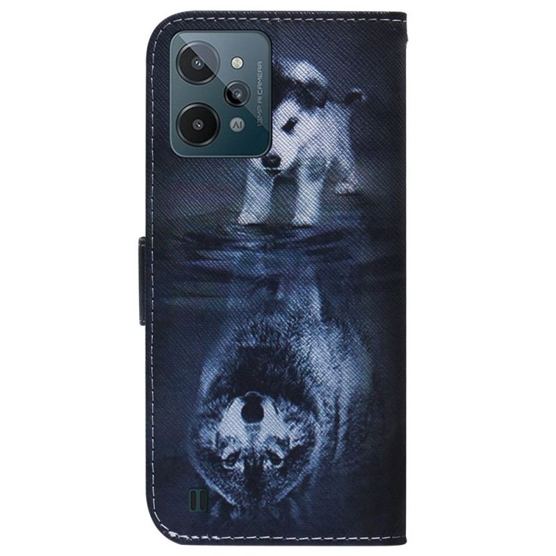 Capa Flip Para Realme C31 Futuro Lobo
