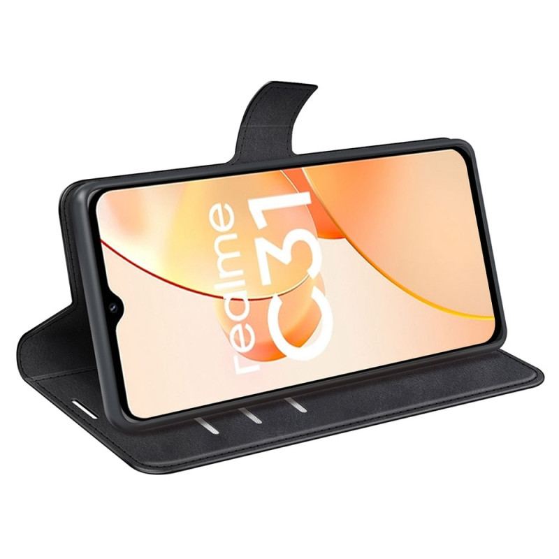 Capa Folio Para Realme C31 Couro Falso Tradicional