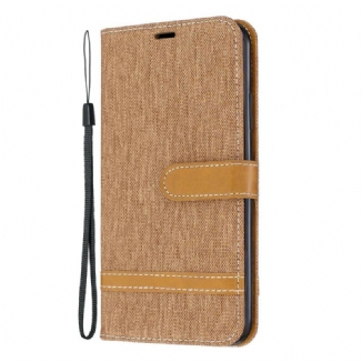 Capa Folio Para iPhone 11 Pro Max De Cordão Correia Efeito Tecido E Couro