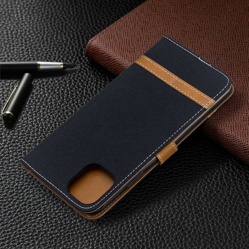 Capa Folio Para iPhone 11 Pro Max De Cordão Correia Efeito Tecido E Couro