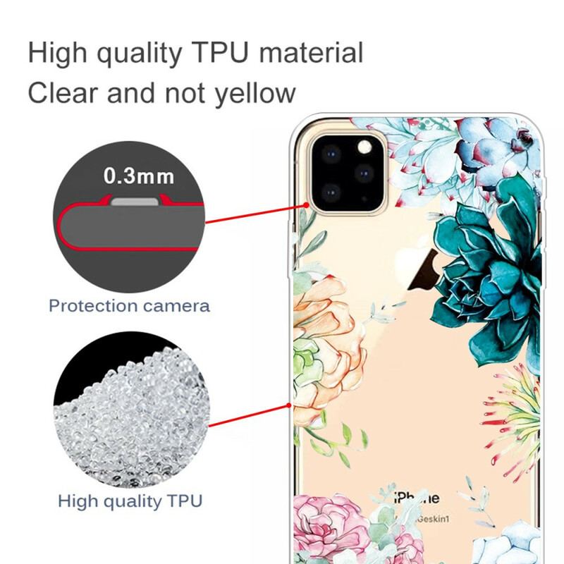Capa Para iPhone 11 Pro Max Flores Em Aquarela Sem Costura