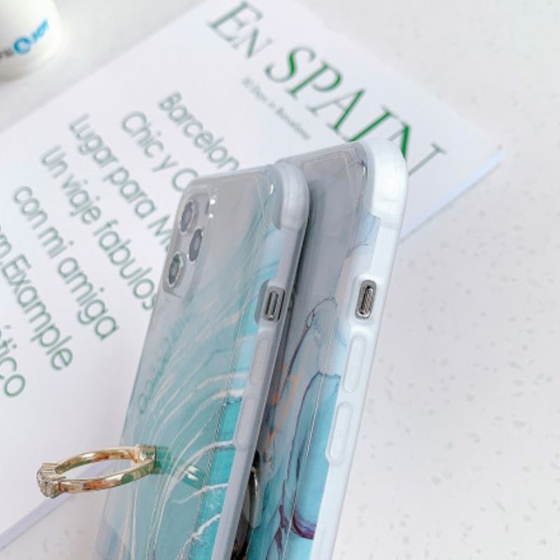 Capa Para iPhone 11 Pro Max Suporte De Anel De Mármore Estilo