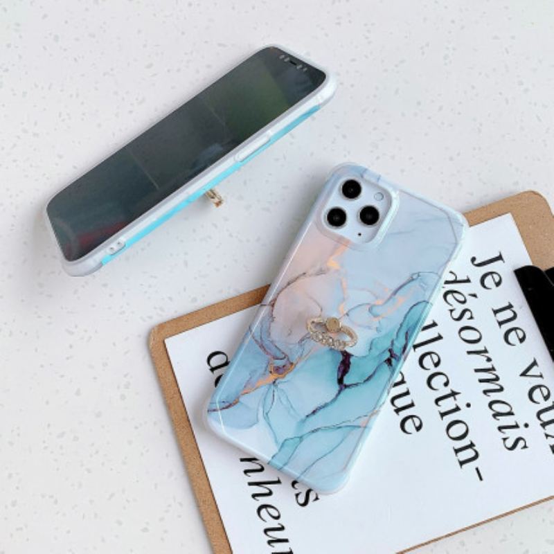 Capa Para iPhone 11 Pro Max Suporte De Anel De Mármore Estilo