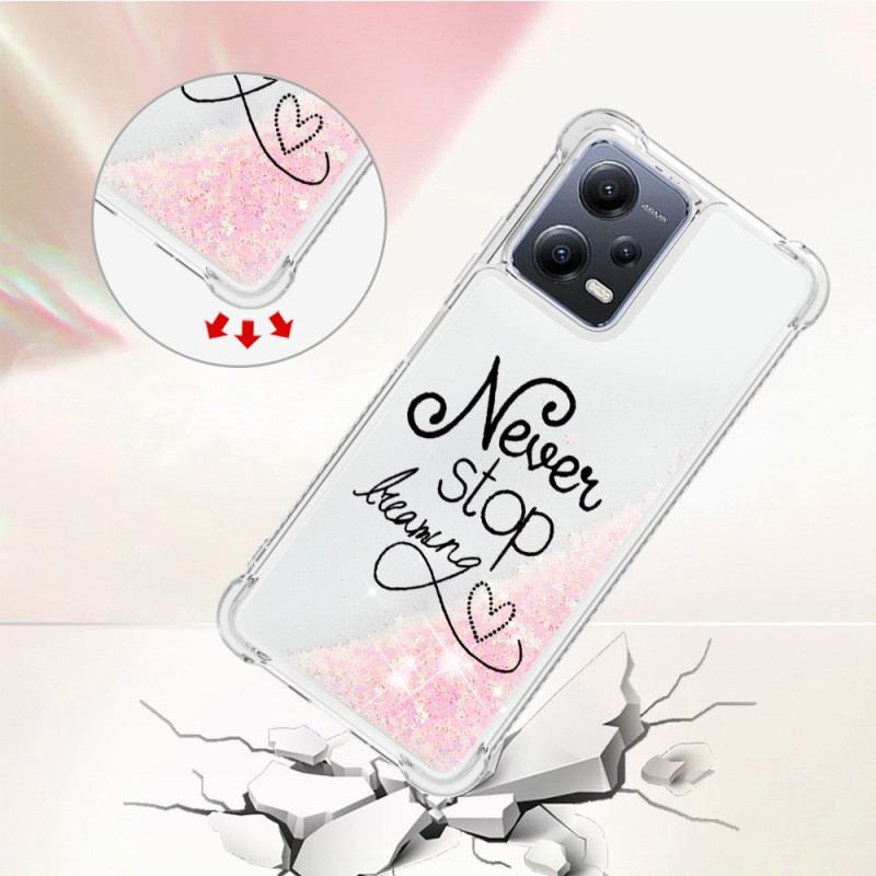 Capa De Celular Para Xiaomi Redmi Note 12 5G Nunca Pare De Sonhar Lantejoulas