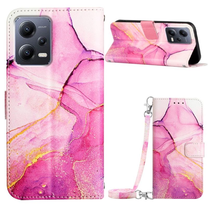 Capa De Couro Para Xiaomi Redmi Note 12 5G Alça De Ombro De Mármore