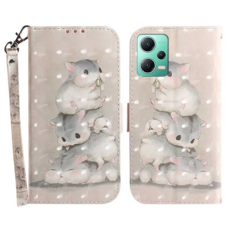 Capa De Couro Para Xiaomi Redmi Note 12 5G De Cordão Esquilos Fio Dental