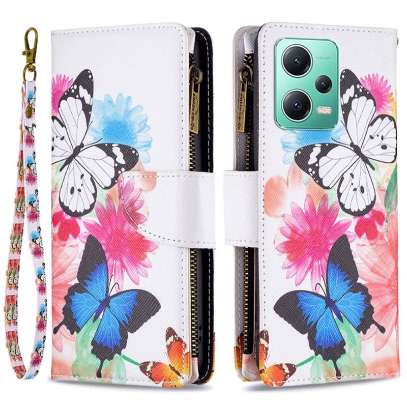 Capa De Couro Para Xiaomi Redmi Note 12 5G Porta-moedas Borboletas