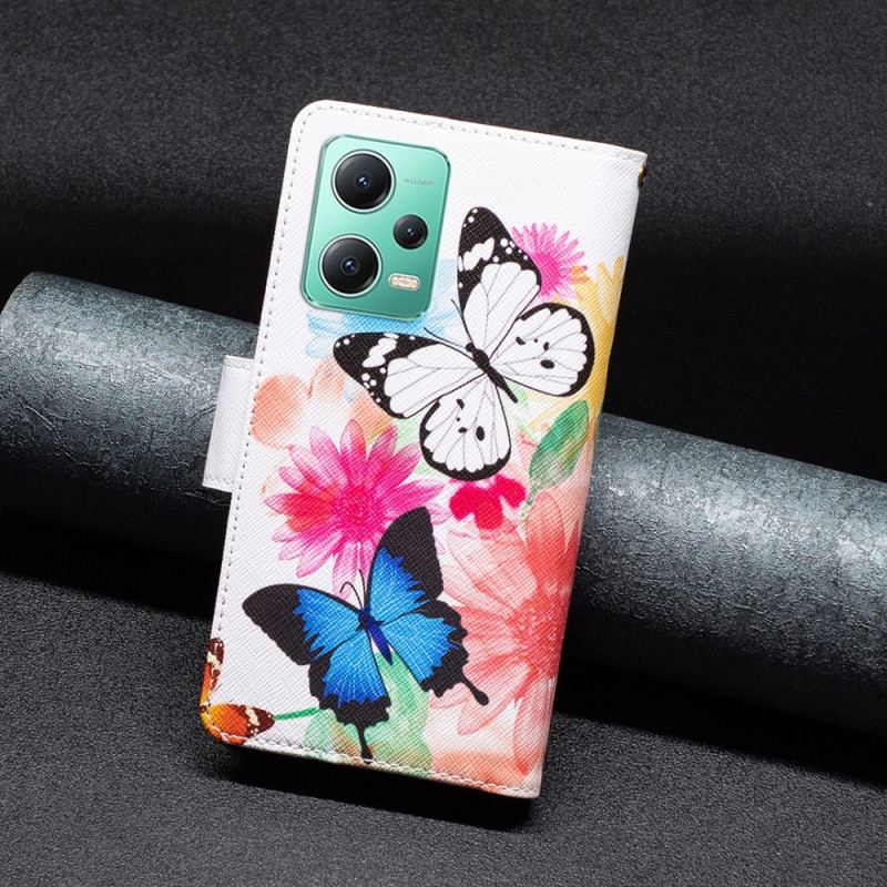 Capa De Couro Para Xiaomi Redmi Note 12 5G Porta-moedas Borboletas