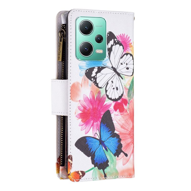 Capa De Couro Para Xiaomi Redmi Note 12 5G Porta-moedas Borboletas