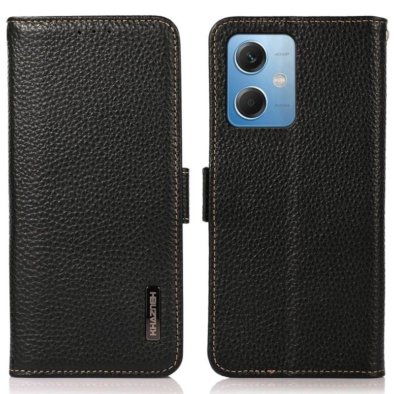 Capa Em Pele Para Xiaomi Redmi Note 12 5G Couro De Lichia Khazneh Rfid