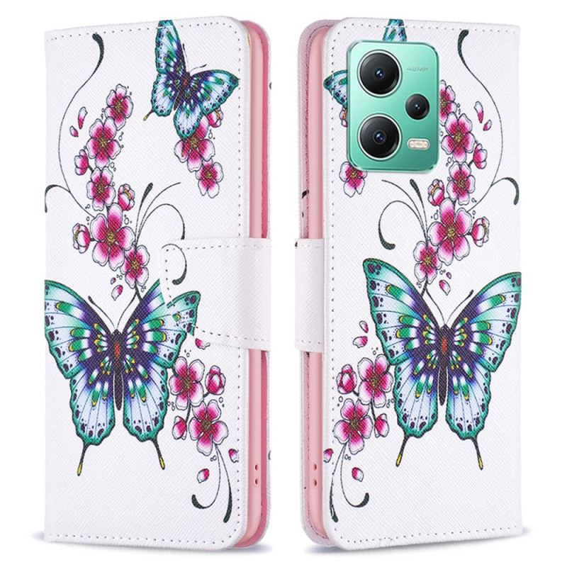 Capa Folio Para Xiaomi Redmi Note 12 5G Borboletas
