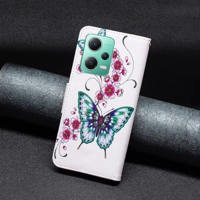 Capa Folio Para Xiaomi Redmi Note 12 5G Borboletas