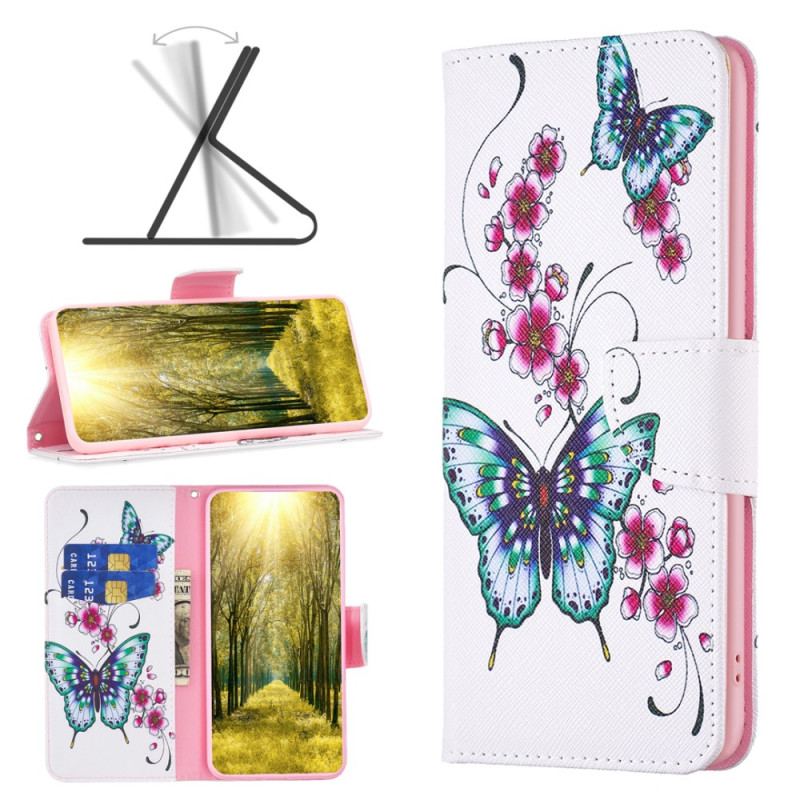 Capa Folio Para Xiaomi Redmi Note 12 5G Borboletas