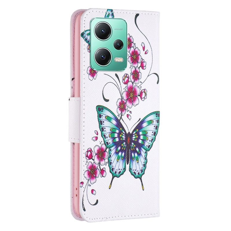 Capa Folio Para Xiaomi Redmi Note 12 5G Borboletas