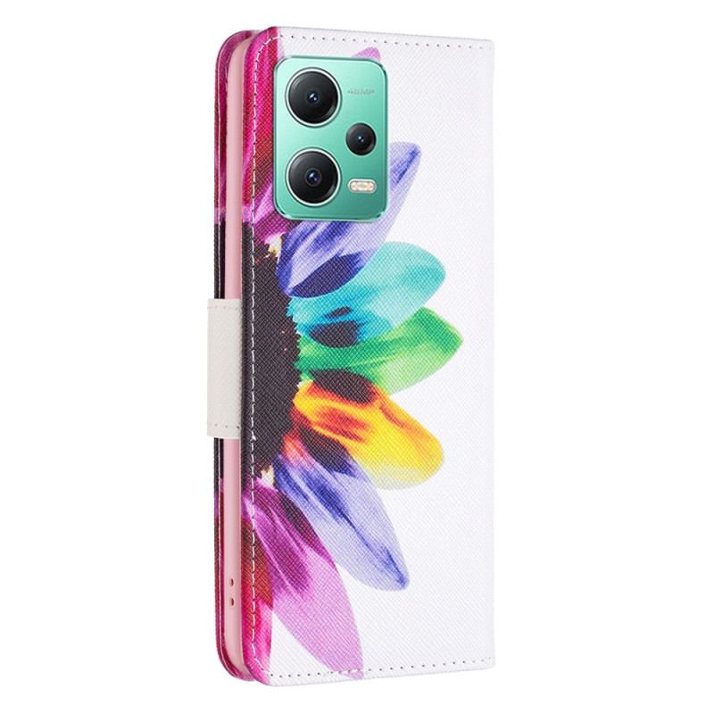 Capa Folio Para Xiaomi Redmi Note 12 5G Flor Aquarela
