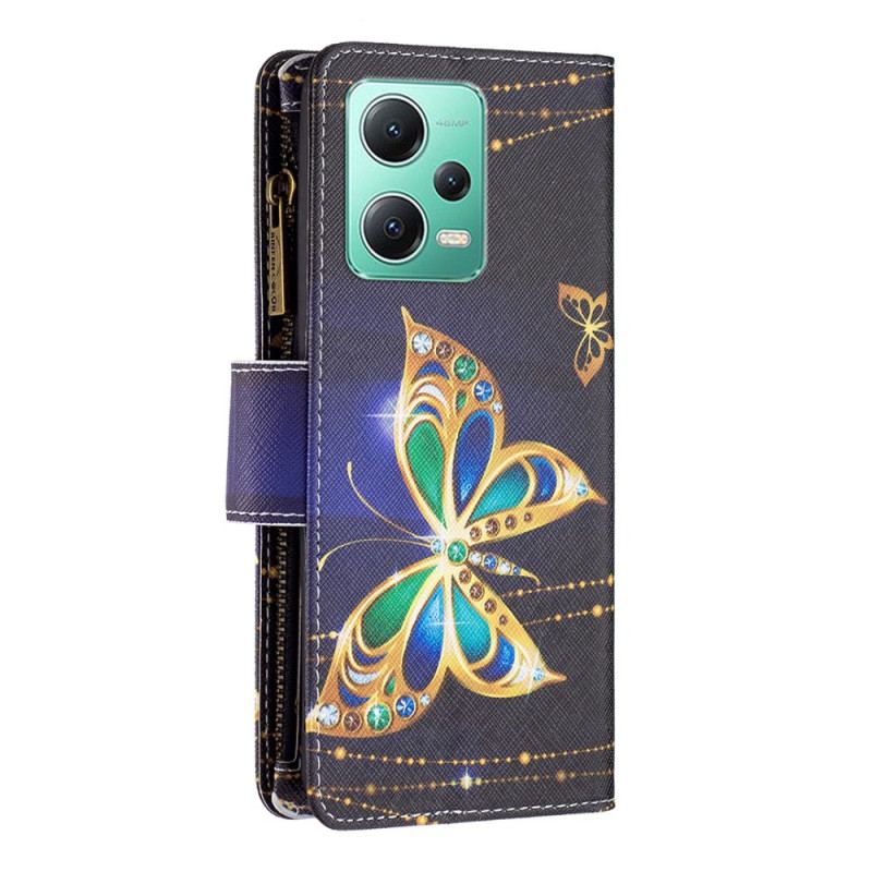 Capa Folio Para Xiaomi Redmi Note 12 5G Porta-moedas De Borboletas Douradas