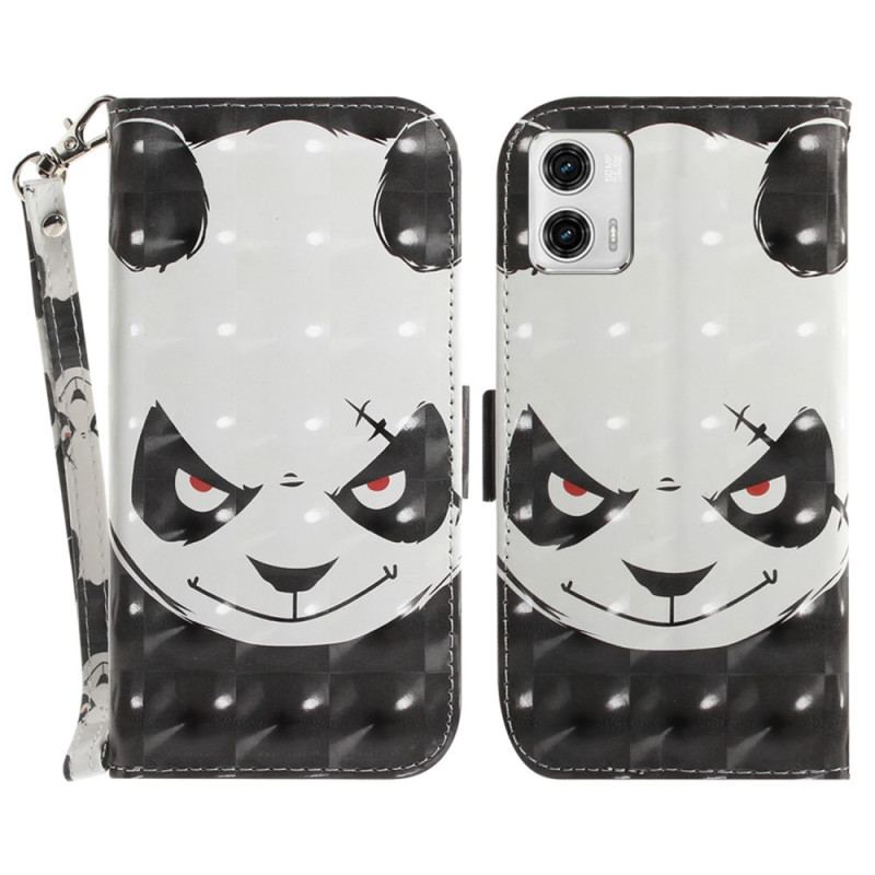 Capa De Couro Para Moto G73 5G De Cordão Panda Irritado Com Cordão