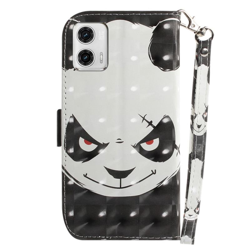Capa De Couro Para Moto G73 5G De Cordão Panda Irritado Com Cordão