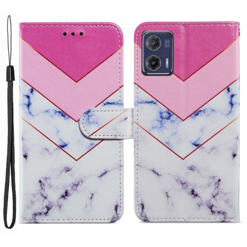 Capa De Couro Para Moto G73 5G De Cordão Variação De Faixa De Mármore