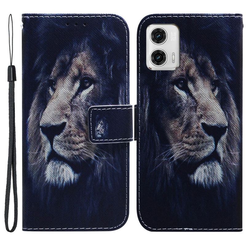 Capa Em Pele Para Moto G73 5G De Cordão Cordão Leão