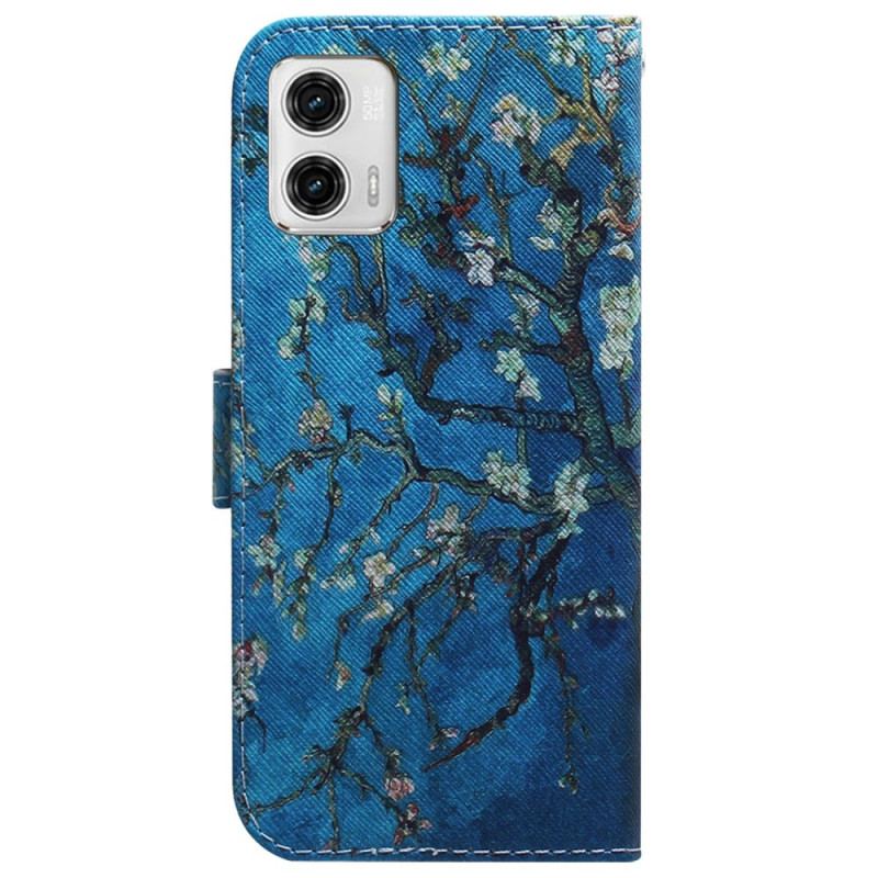 Capa Em Pele Para Moto G73 5G De Cordão Ramos De Flor De Alça