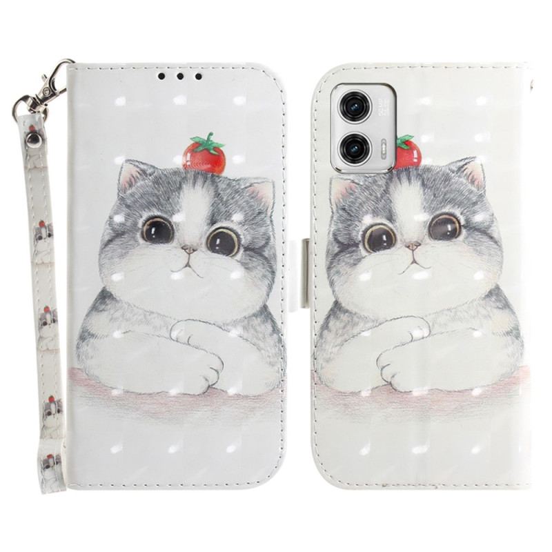 Capa Em Pele Para Moto G73 5G De Cordão Tanga Gráfica Gato